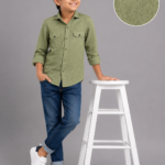 Boys' Olive Green Textured Full Sleeve Casual Shirt