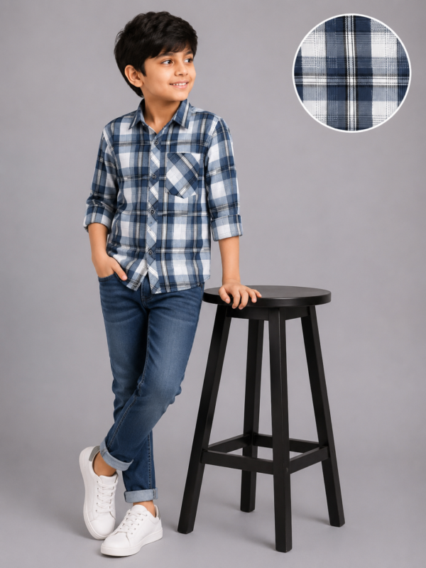 Boys' Classic Blue & White Plaid Button-Down Shirt - Image 4