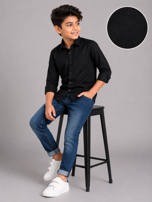 Boys' Timeless Black Collared Button-Down Shirt - Image 2