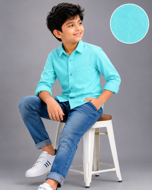 Boys' Aqua Mint Casual Long-Sleeve Button-Up Shirt - Image 5