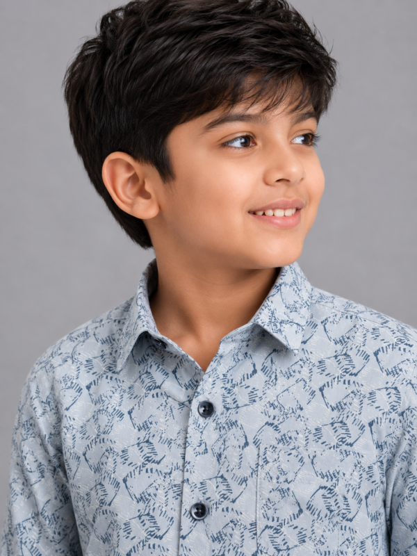 Boys' Stylish Blue Abstract Print Casual Shirt - Image 4