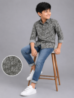 Boy's Olive Green Floral Print Casual Shirt - Full Sleeve - Image 3