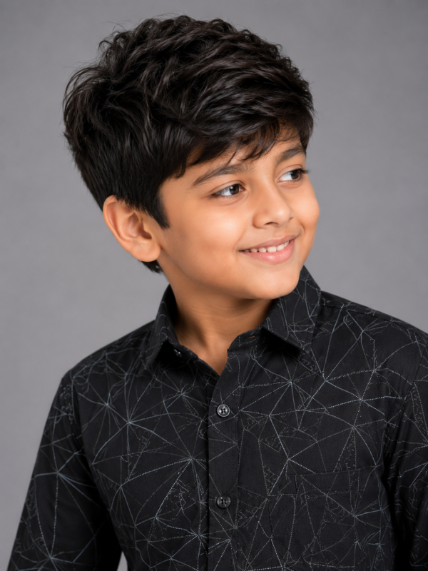 Boys' Modern Geometric Print Black Casual Shirt - Image 2