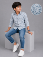 Boys' Stylish Blue Abstract Print Casual Shirt