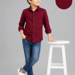 Boys' Smart Maroon Textured Full Sleeve Shirt
