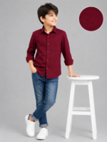Boys' Smart Maroon Textured Full Sleeve Shirt