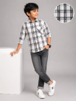 Boys' White & Black Plaid Check Button-Down Shirt