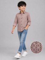 Boys' Stylish Brown Geometric Print Casual Shirt - Image 2