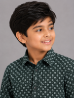 Boys' Stylish Green Geometric Print Long Sleeve Casual Shirt - Image 3