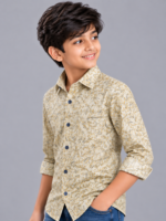 Boys' Sage Green Leaf Print Cotton Casual Shirt - Image 2