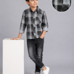Boys' Stylish Grey & Black Plaid Casual Shirt