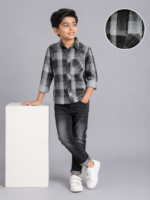 Boys' Stylish Grey & Black Plaid Casual Shirt