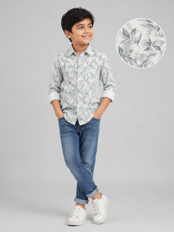 Boys' Sage Leaf Print Cotton Casual Shirt - Image 2