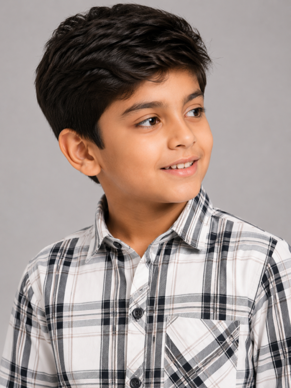 Boys' White & Black Plaid Check Button-Down Shirt - Image 4