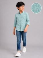 Boys' Geo-Pattern Mint Green Long Sleeve Button-Up Shirt - Image 3