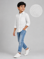 Boys' White Waffle Texture Casual Button-Up Shirt - Image 3