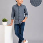 Boys' Stylish Grey-Blue Geometric Print Casual Shirt