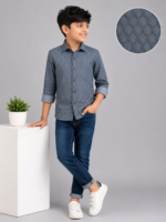 Boys' Stylish Grey-Blue Geometric Print Casual Shirt