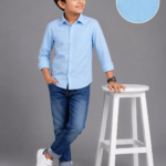 Boys' Sky Blue Textured Long-Sleeve Button-Up Shirt