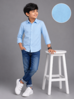 Boys' Sky Blue Textured Long-Sleeve Button-Up Shirt