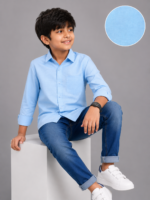 Boys' Sky Blue Textured Long-Sleeve Button-Up Shirt - Image 4