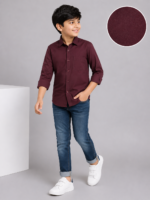 Olwin Kidz Boys' Maroon Textured Long-Sleeve Shirt - Image 3