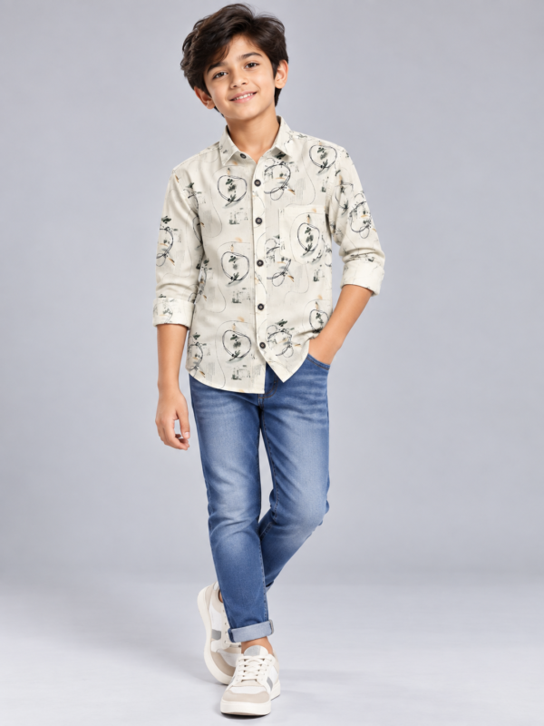 Boys' Artistic Meadow Print Long Sleeve Casual Shirt - Image 2