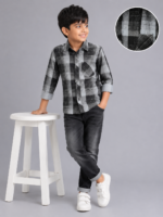 Boys' Stylish Grey & Black Plaid Casual Shirt - Image 2
