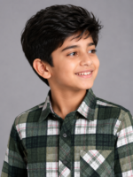Boys' Stylish Green & White Plaid Button-Down Shirt