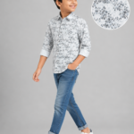 Boys' Stylish Grey Floral Print Casual Shirt - Modern & Comfortable