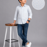 Boys' Stylish Light Blue Geometric Print Casual Shirt