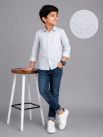 Boys' Stylish Light Blue Geometric Print Casual Shirt