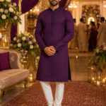 Royal Purple Embroidered Men's Kurta