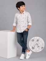 Boys' Modern Floral Print Long Sleeve Button-Down Shirt - Image 3