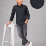 Boys' Charcoal Geometric Textured Long Sleeve Button-Down Shirt