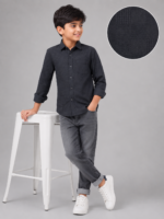 Boys' Dark Textured Navy Button-Down Shirt - Image 3