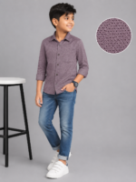 Boys' Stylish Mauve Geometric Print Full Sleeve Shirt