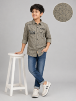 Boys' Olive Botanical Print Graphic Button-Down Shirt - Image 4