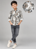 Boy's Modern Geometric Print Casual Shirt - Earth Tone Diamonds - Image 3