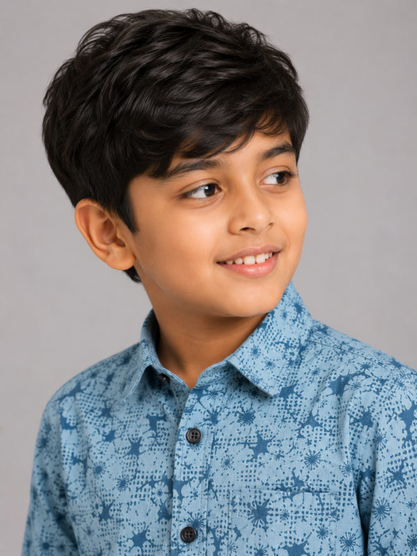 Boys' Stylish Blue Abstract Floral Print Casual Shirt - Image 3