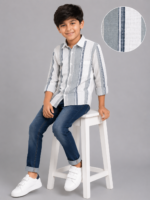 Boys' Multi-Stripe Textured Casual Shirt - Grey & White - Image 3