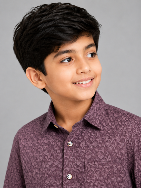 Boys' Plum Textured Full Sleeve Casual Shirt - Stylish & Comfortable - Image 3