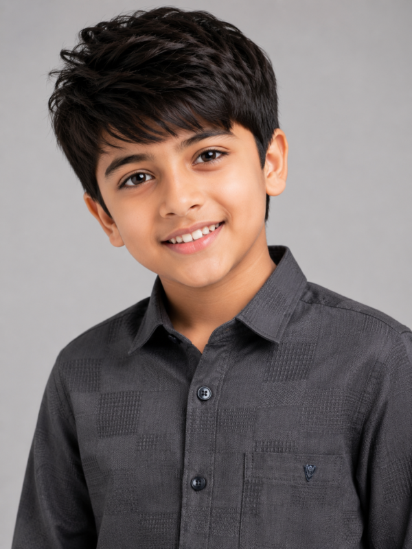 Boys' Charcoal Textured Everyday Long-Sleeve Shirt - Image 2
