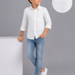 Boys' White Textured Weave Casual Full-Sleeve Shirt