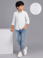 Boys' White Textured Weave Casual Full-Sleeve Shirt