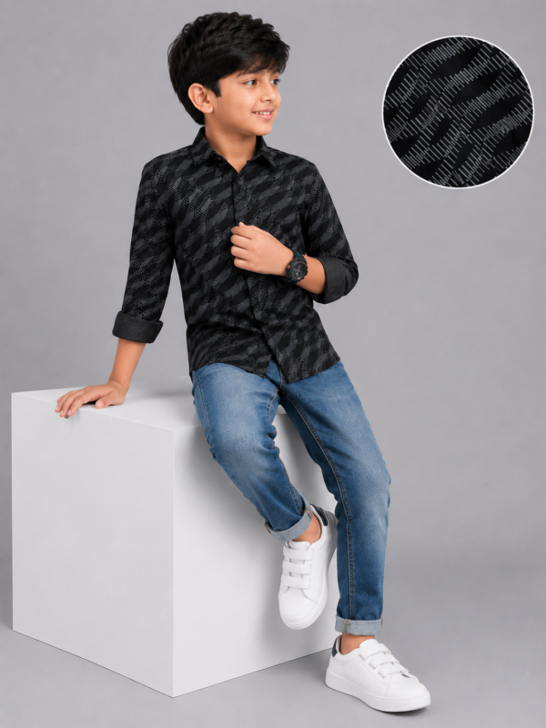 Boys' Dynamic Black Dash Print Long Sleeve Shirt - Image 4