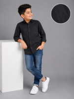 Boys' Classic Black Button-Down Long Sleeve Shirt