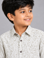 Boys' Olive Leaf Botanical Print Casual Shirt - Image 3