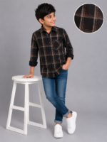 Boys' Classic Plaid Button-Down Shirt - Brown & Black Checkered - Image 2