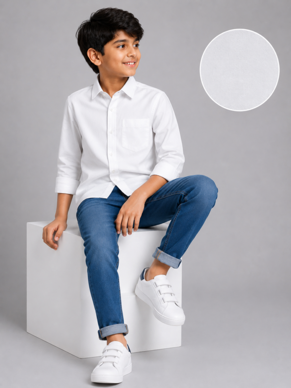 Boys' Classic White Cotton Button-Down Shirt - Image 4